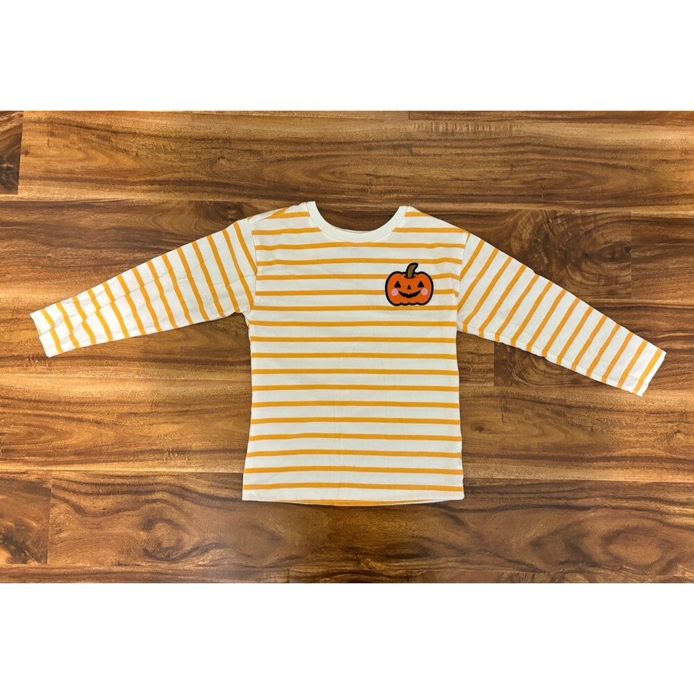 Old Navy Orange/White Striped Long Sleeved Halloween Pumpkin Shirt, Size 5T